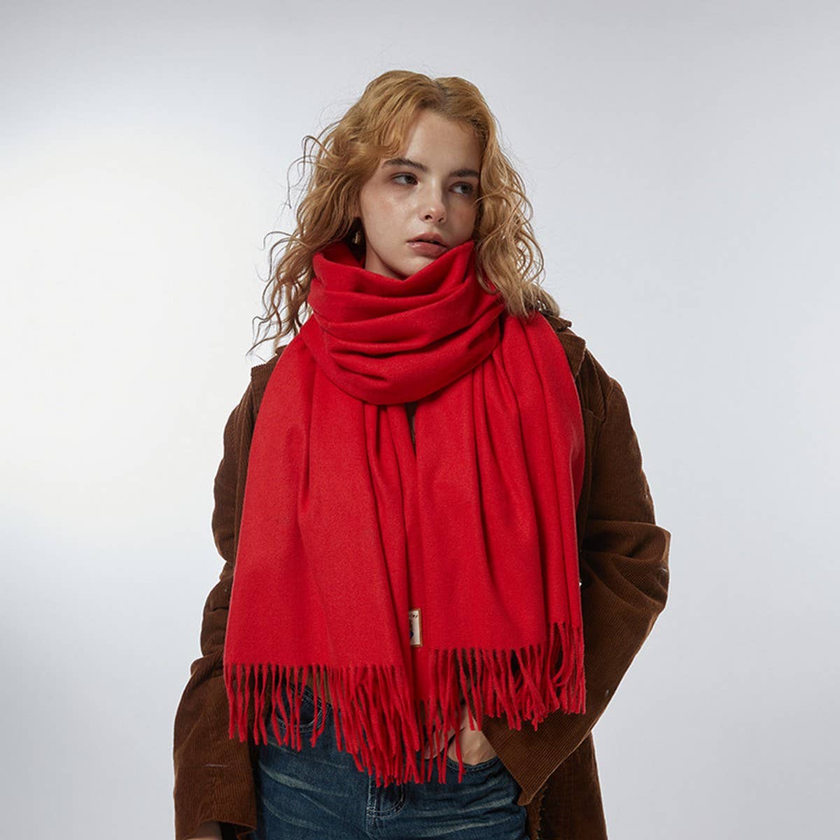Wool Blend Solid Scarf-Sof Thick Bear Label Wrap_Cwasc2338