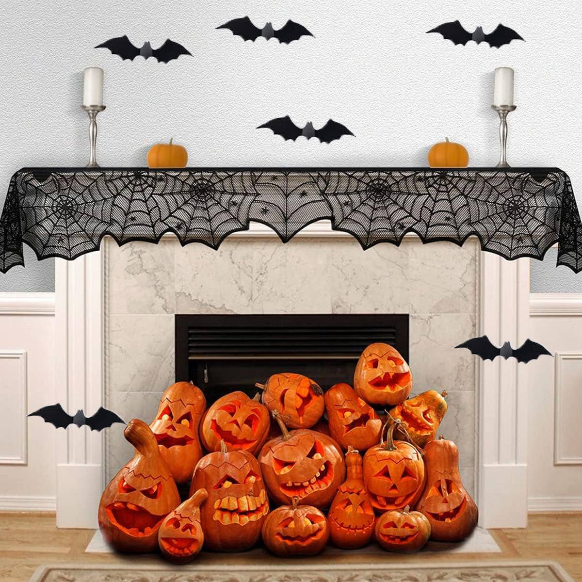 HALLOWEEN BLACK HORROR SPIDER WEB TABLE RUNNER_CWMM1724