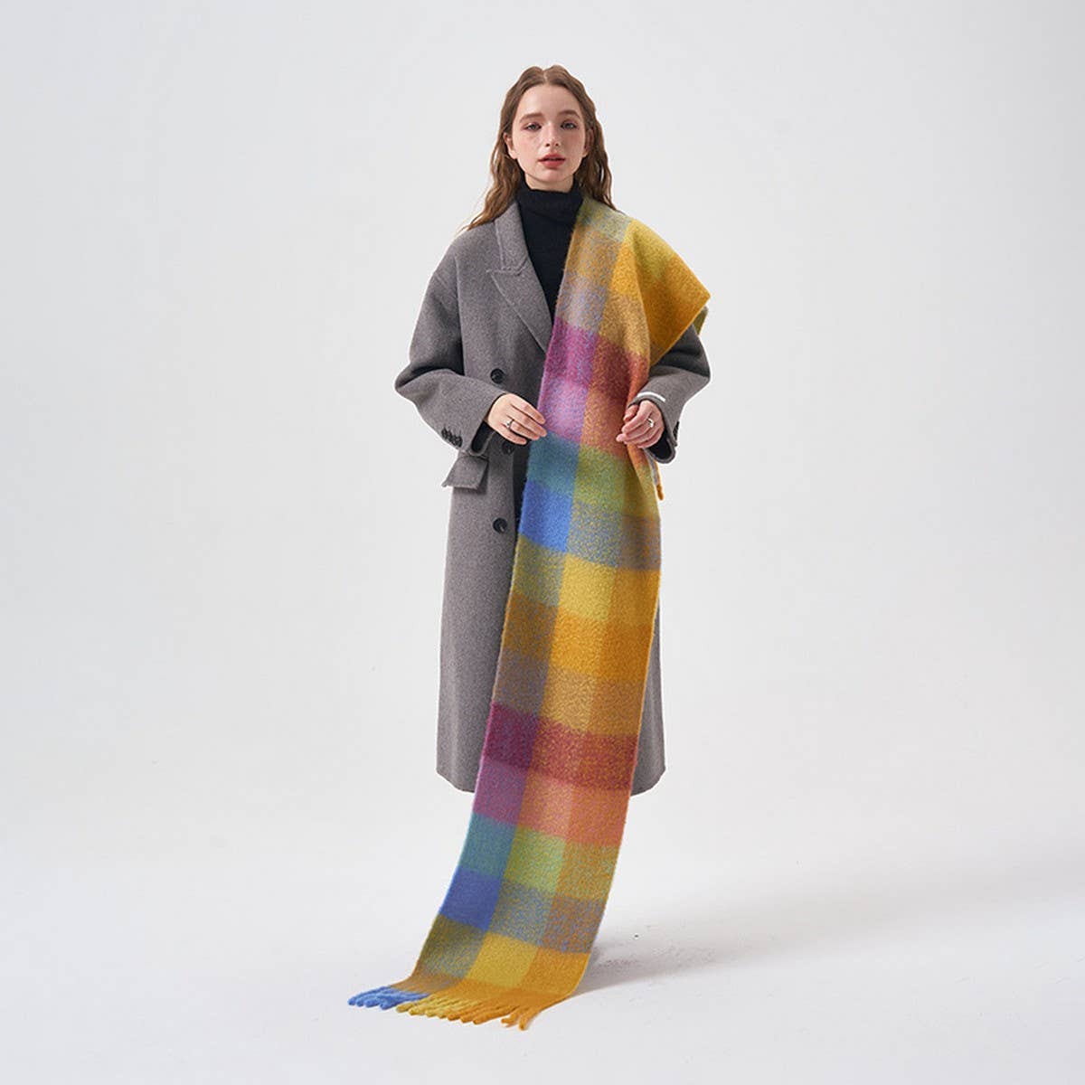 32 WOOL COLORBLOCK PLAID SCARF SOFT WARM_CWASC2365