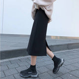 Split Woolen Long Hip Wrap Skirt