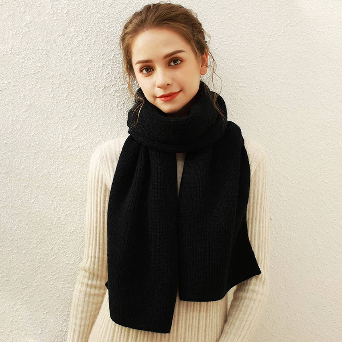 SOLID KNIT FAUX CASHMERE SCARF FOR WOMEN_CWASC0334