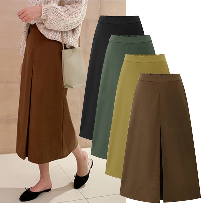Womens Suede Maillard Solid Color Long Skirt