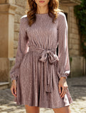 Pure color velvet long-sleeved dress