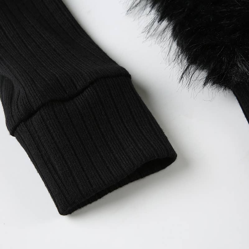 Vintage Cratered Patchwork Furry Hoodie Jacket