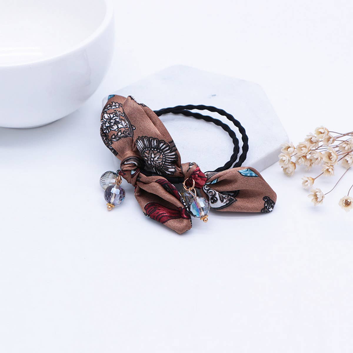 SIMPLE PEARL BOW HAIR TIE_CWAHA1074