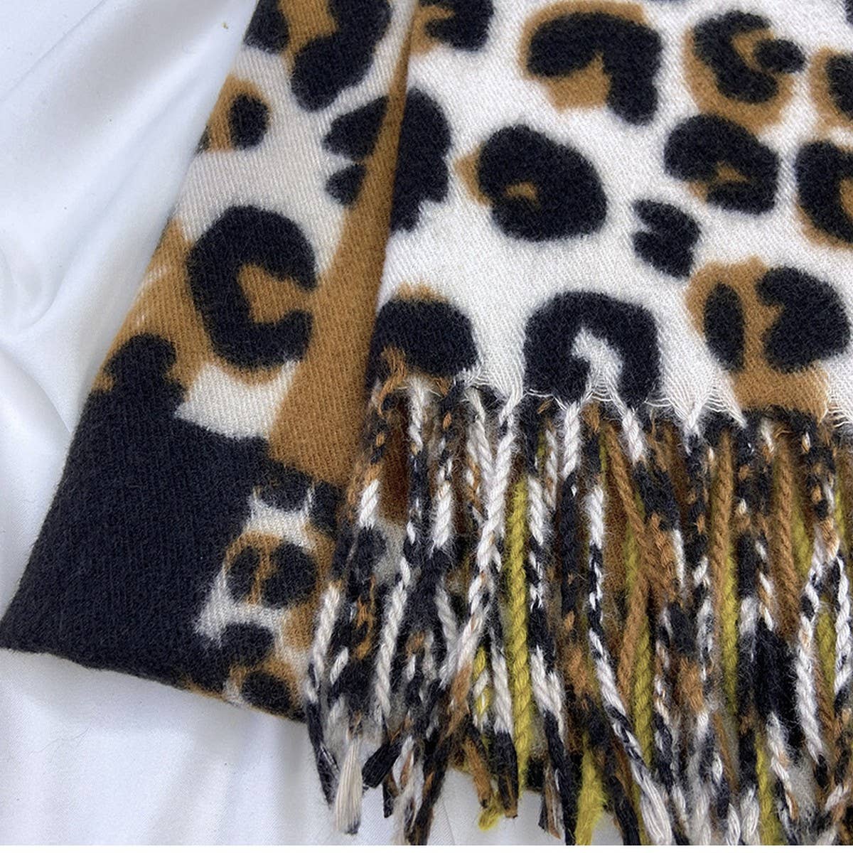 LEOPARD COLORBLOCK SCARF WARM TASSEL WINTER WRAP_CWASC1458
