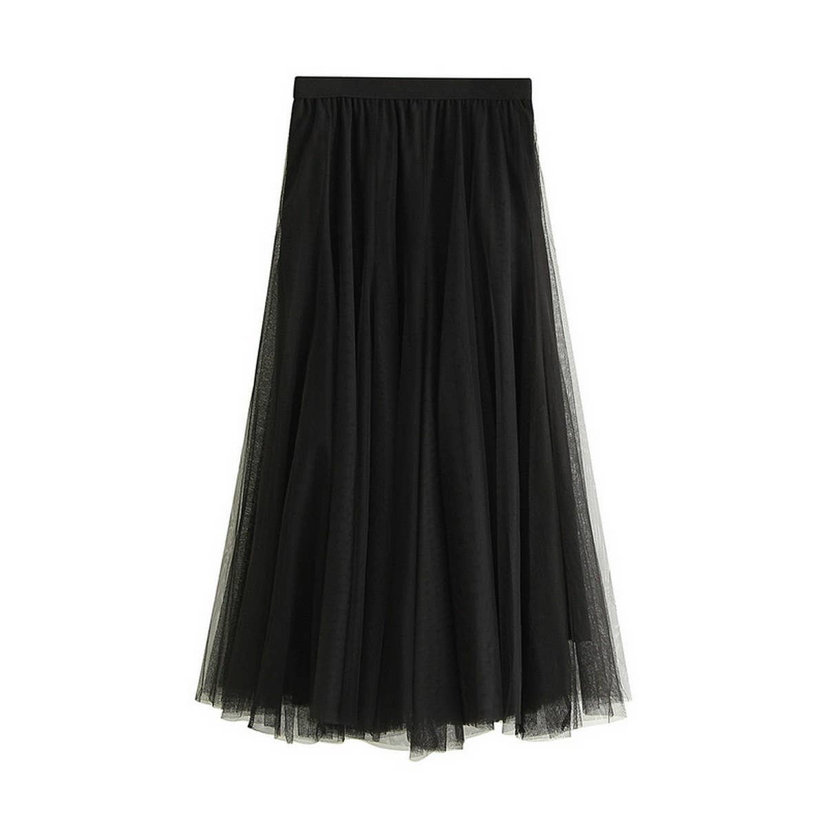 HIGH WAIST TULLE A LINE PLEATED MIDI SKIRT_CWBMS0378