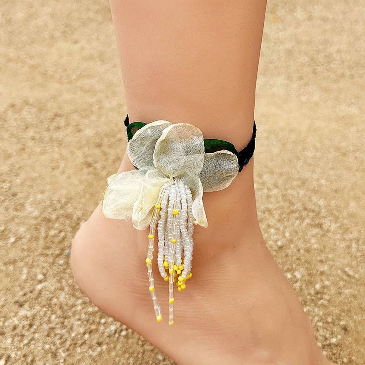 BOHO FLOWER TASSEL ANKLET HANDMADE_CWMM6351