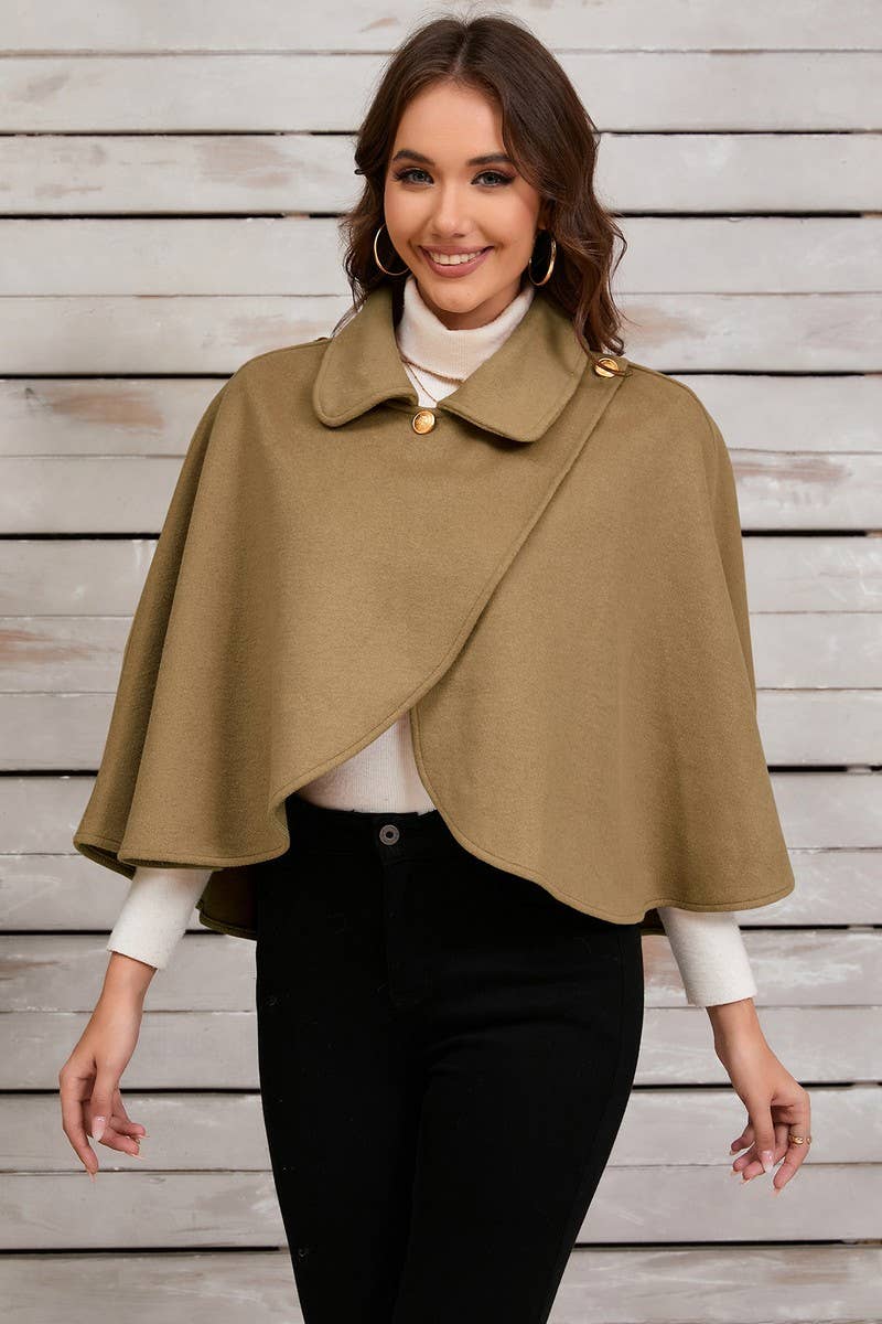 Cwoco0951_Solid Color Short Cape Shawl Coat