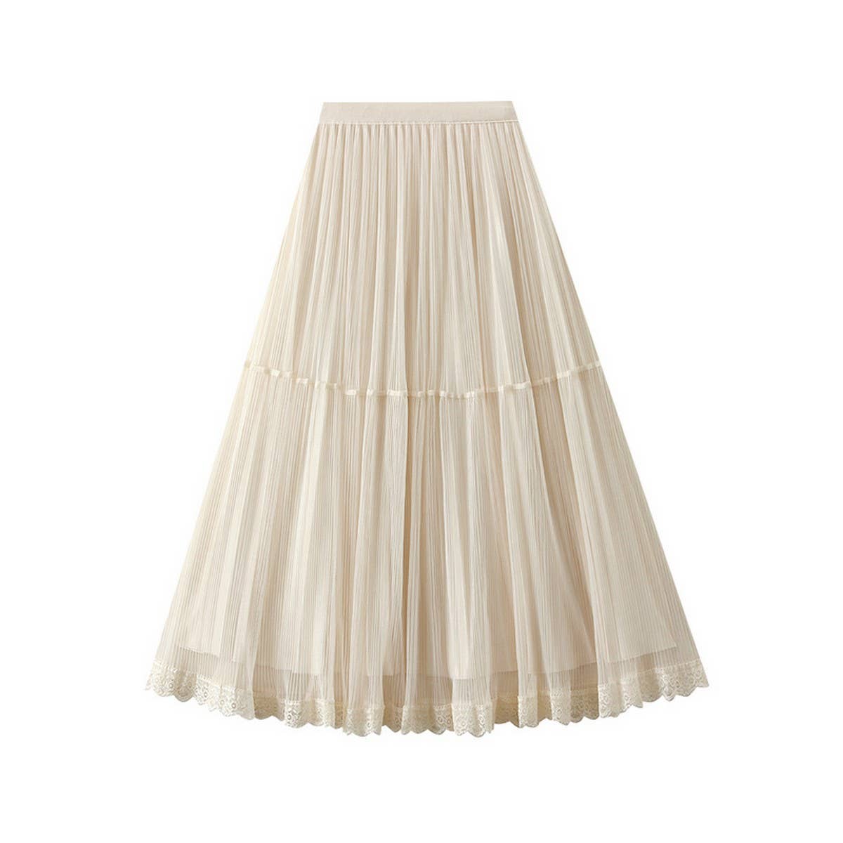 Tulle Lace Trim Pleated Cake Fairy Maxi Skirt_Cwbms0362