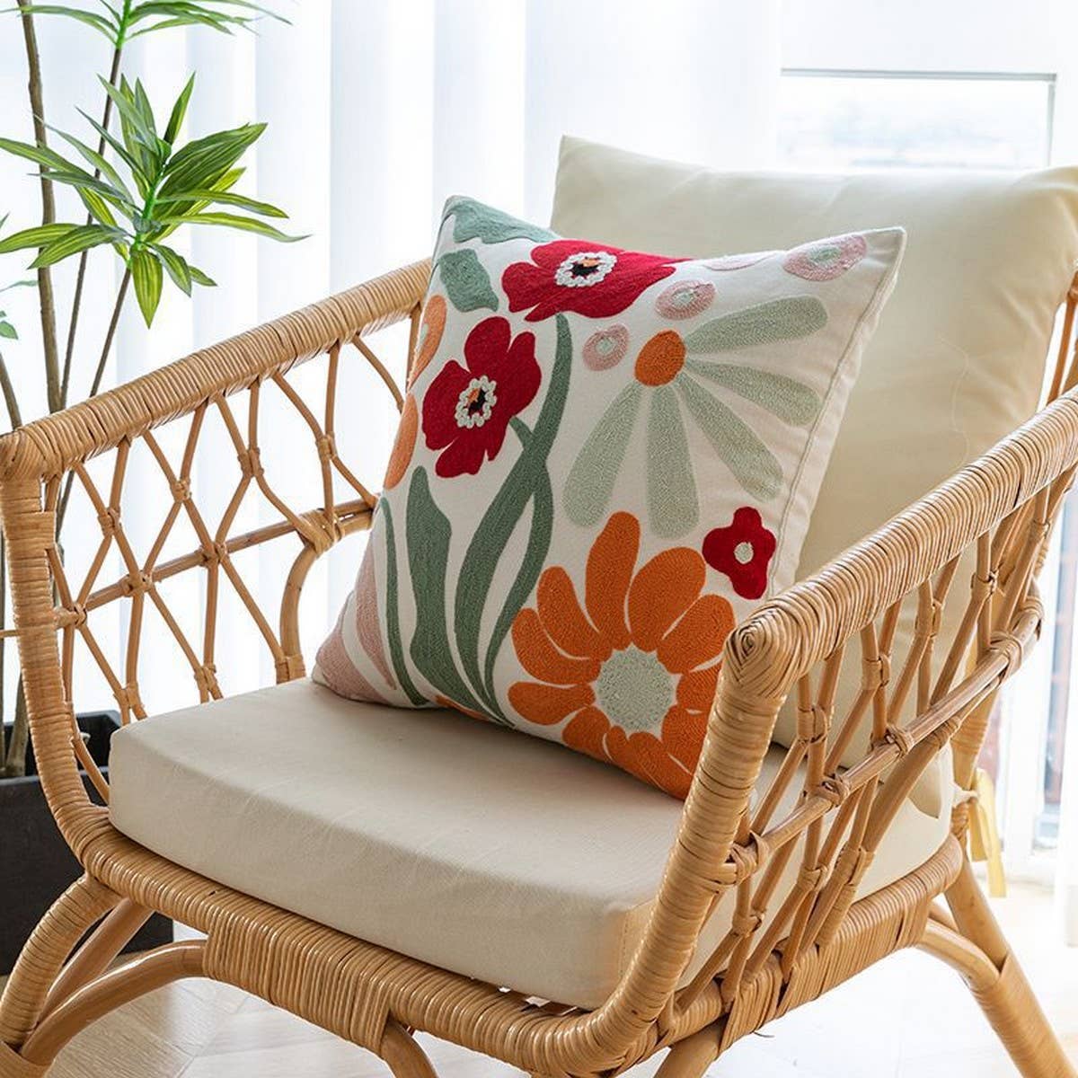 FLORAL EMBROIDERED SQUARE PILLOW COVER SOFA CUSHION_CWMM7708