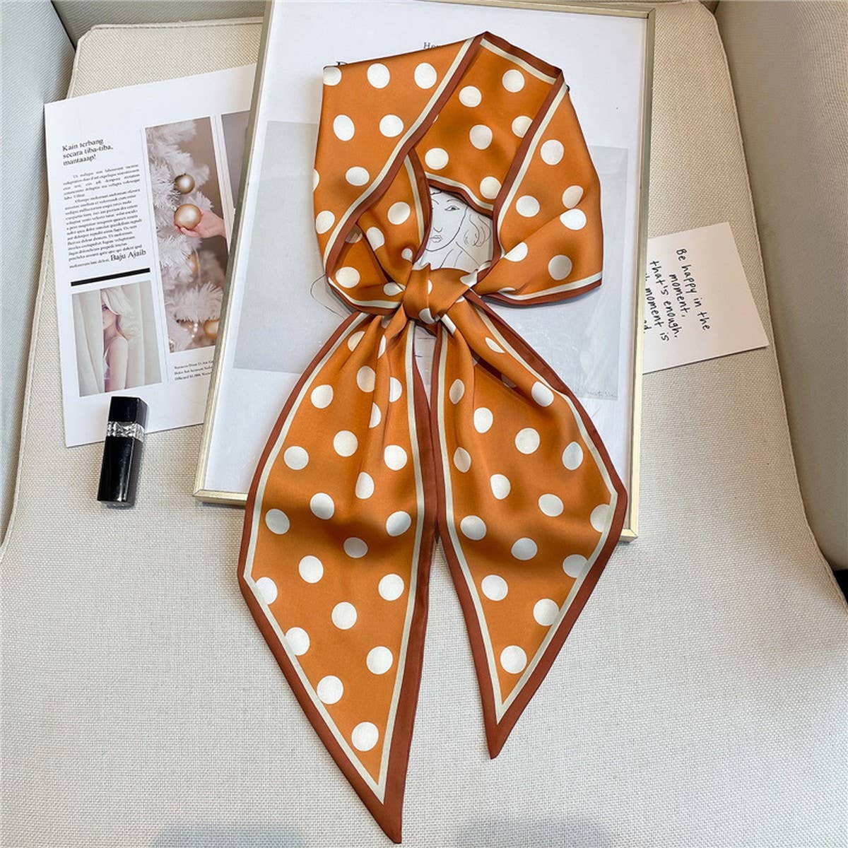 POLKA DOT SIMPLE GEOMETRIC LONG SILK HEAD SCARF_CWASC1519
