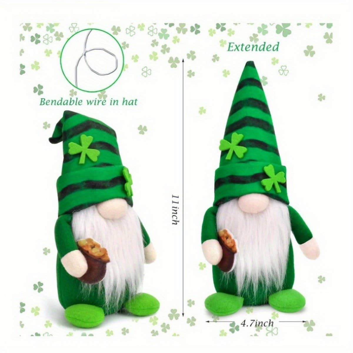 ST PATRICKS DAY FACELESS GNOME ORNAMENT_CWMM3434