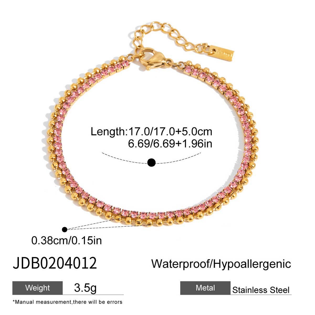 18K GOLD PINK ZIRCON ROUND CHAIN BRACELET STEEL_CWAJE4678