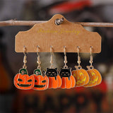 HALLOWEEN PUMPKIN BLACK CAT PENDANT EARRINGS_CWAJE1976