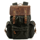 STREET STYLE WAXED CANVAS LEATHER BACKPACK_CWAB5538