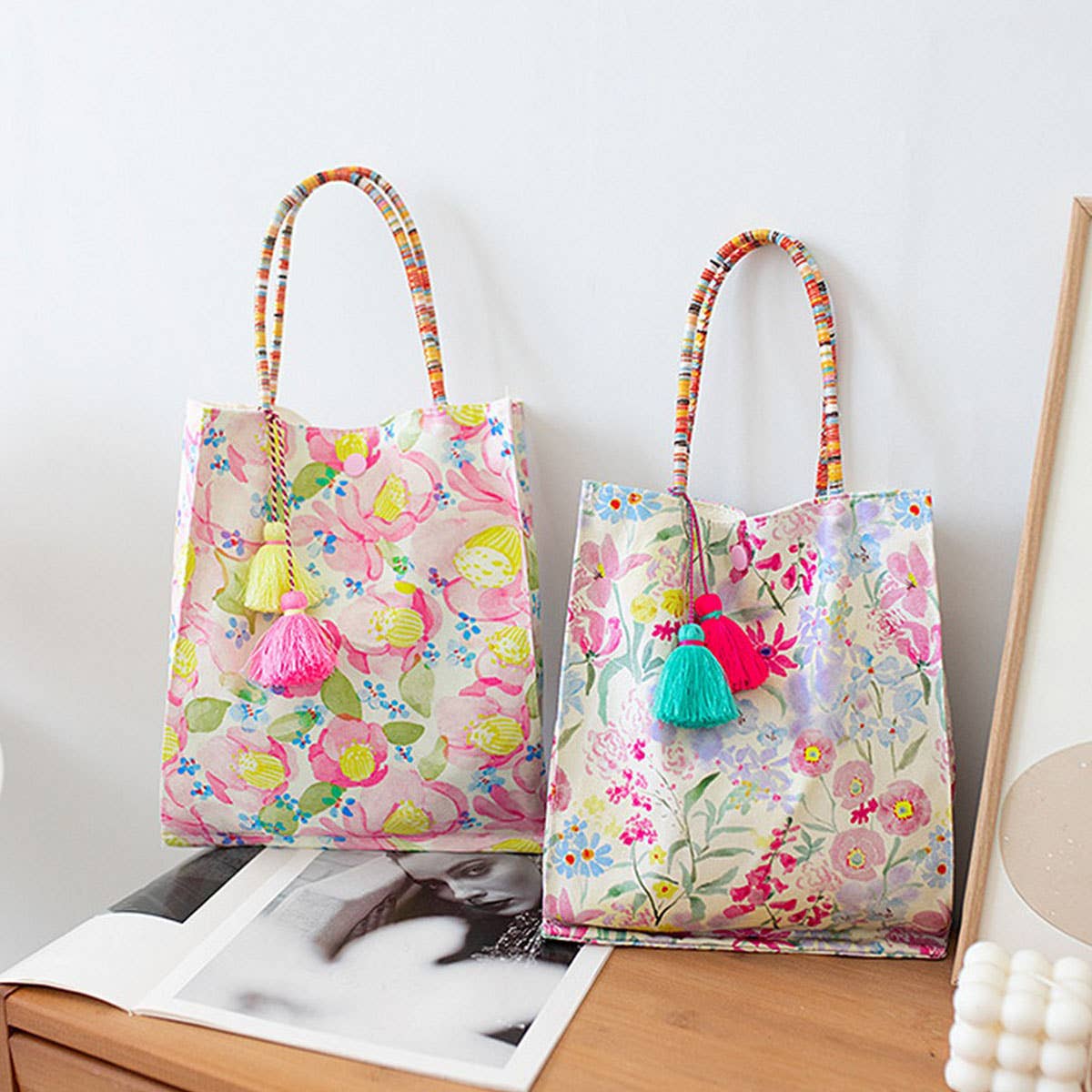 Floral Canvas Tote Bag For Women, Large Size_Cwab5677