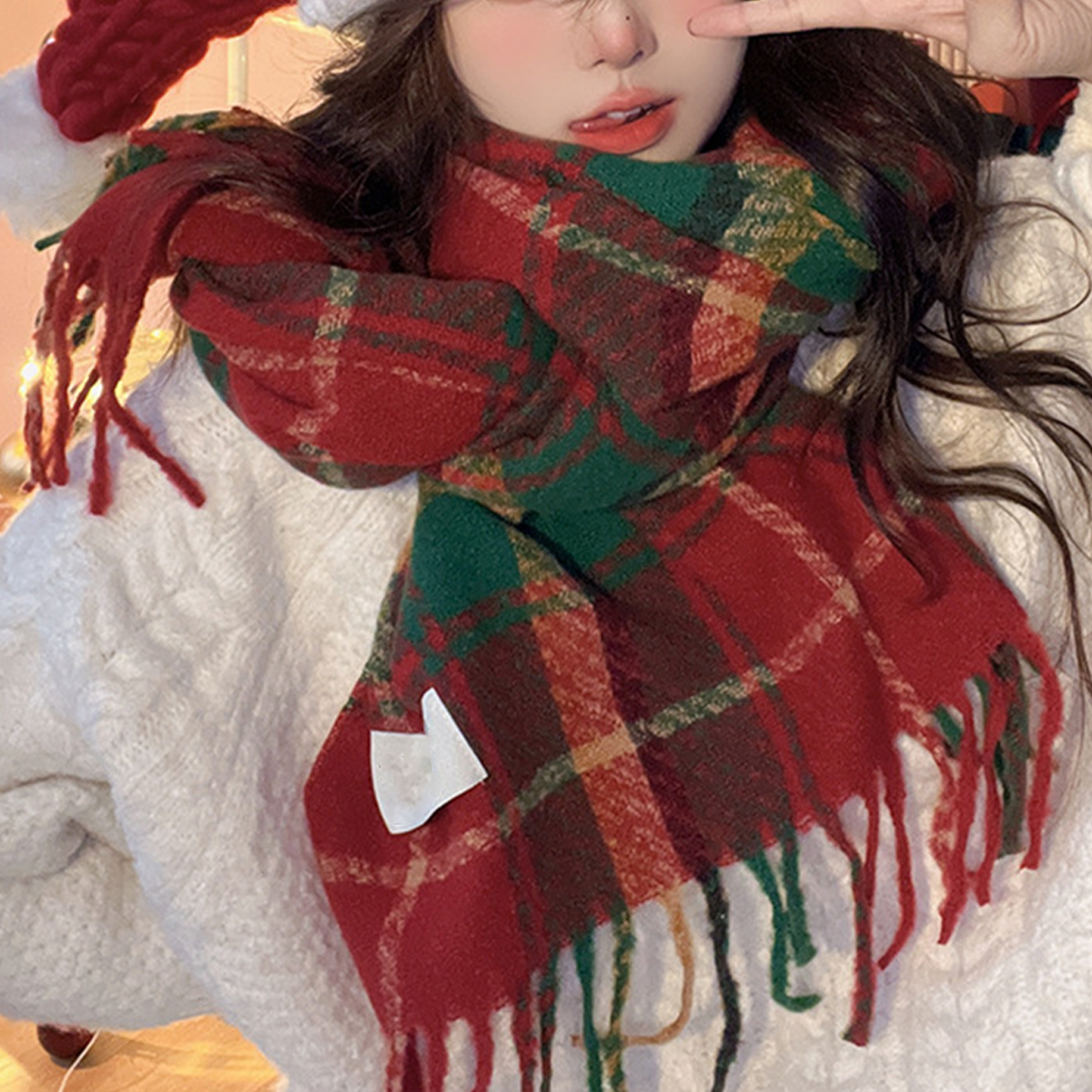 RED FAUX CASHMERE SCARF FOR WINTER CHRISTMAS GIFT_CWASC0139