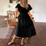 FRENCH STYLE MIDI DRESS RUFFLE BACKLESS_CWDHL1041