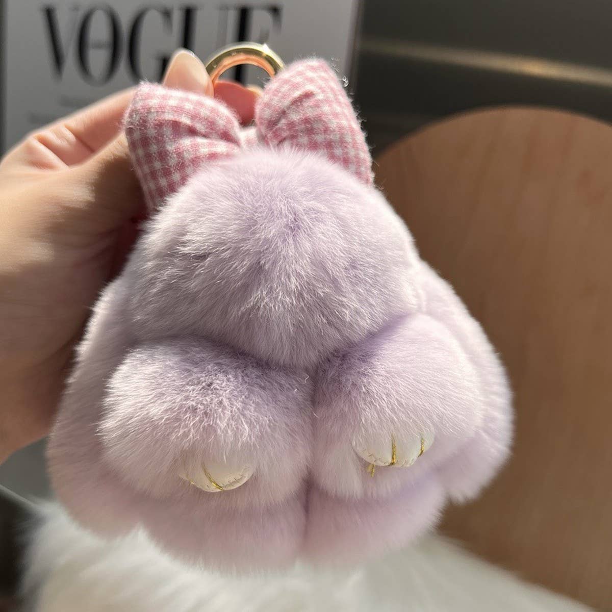 CUTE PLUSH DOLL BOW BUNNY CAR KEYCHAIN PENDANT_CWMM2477