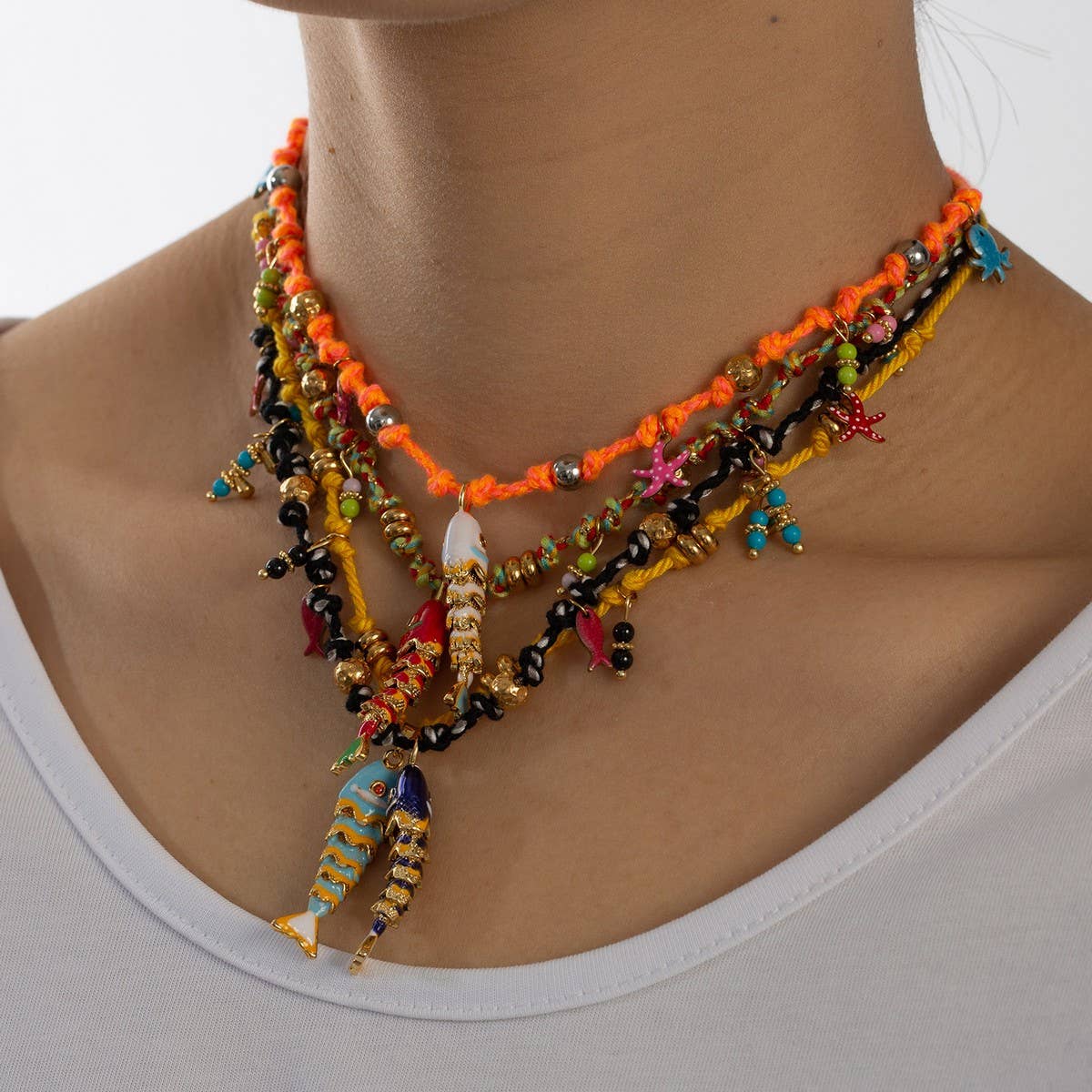 COLORFUL ENAMEL FISH ROPE NECKLACE FOR VACATION_CWMM8812