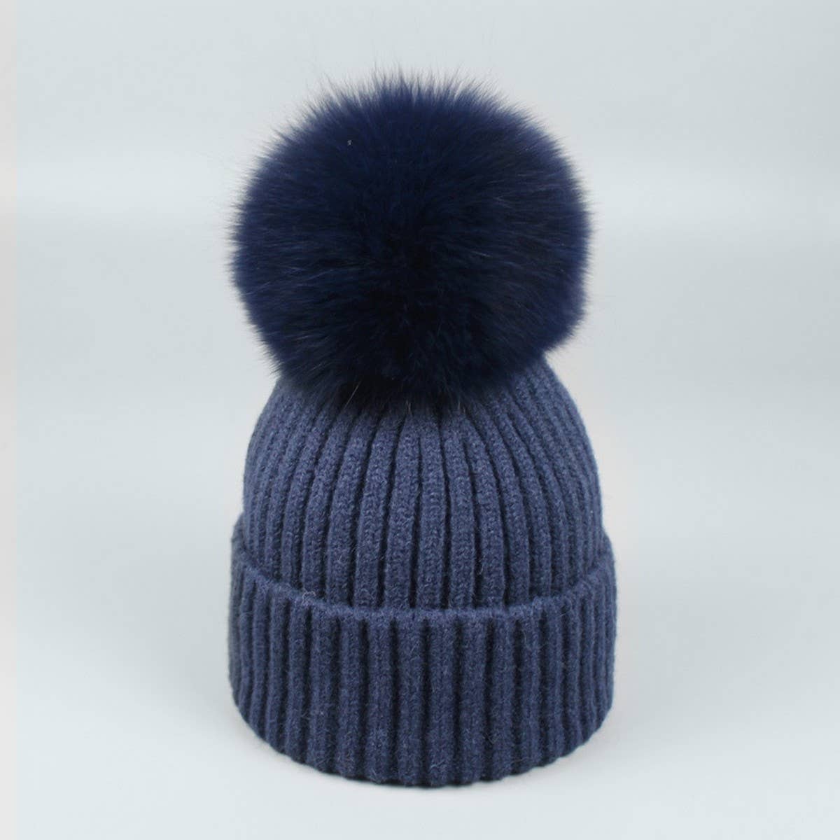 Winter Knit Beanie Hat With Fox Fur Pom For Women_Cwah05043