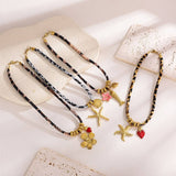 OCEAN ROPE NECKLACE WITH STARFISH FISH CHARMS_CWMM8813