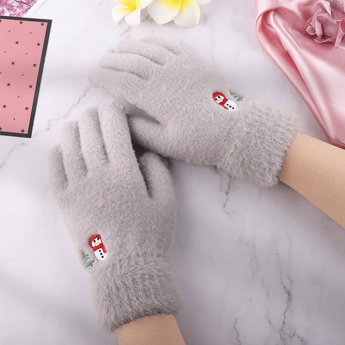 Winter Christmas Faux Mink Knitted Gloves_Cwag0233