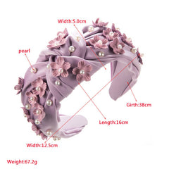 SOLID COLOR FLOWER PEARL KNOTTED HEADBAND_CWAHA1979