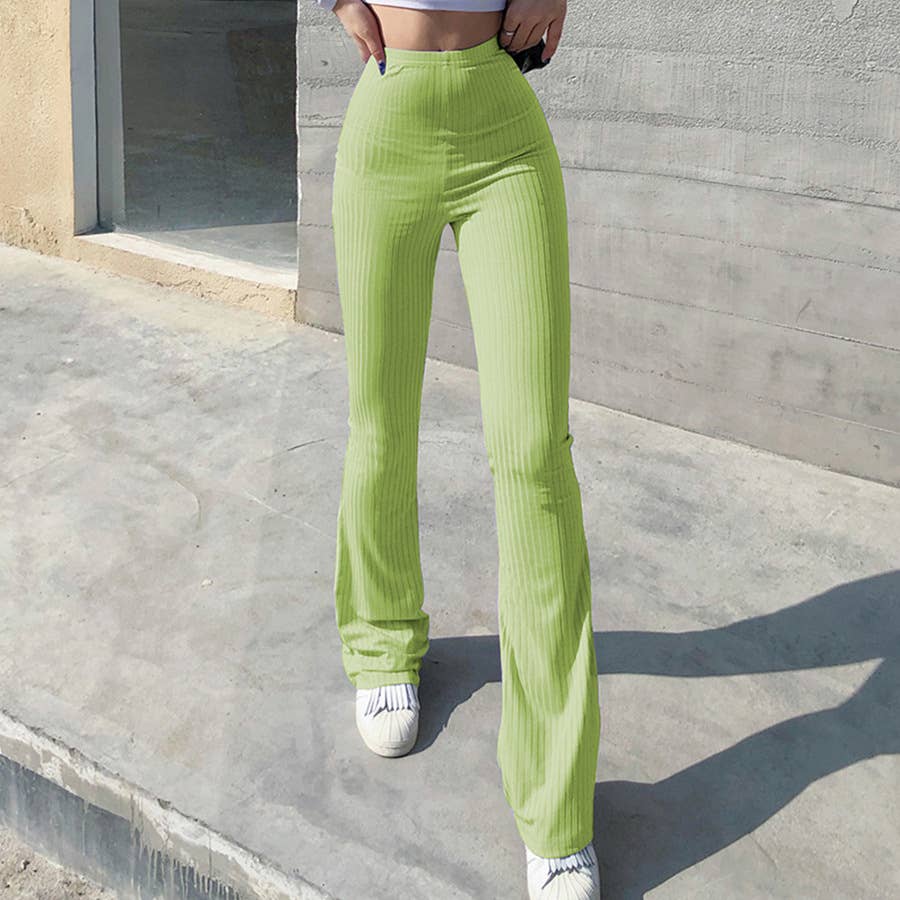 Solid-Color High-Waisted, Form-Fitting Pants