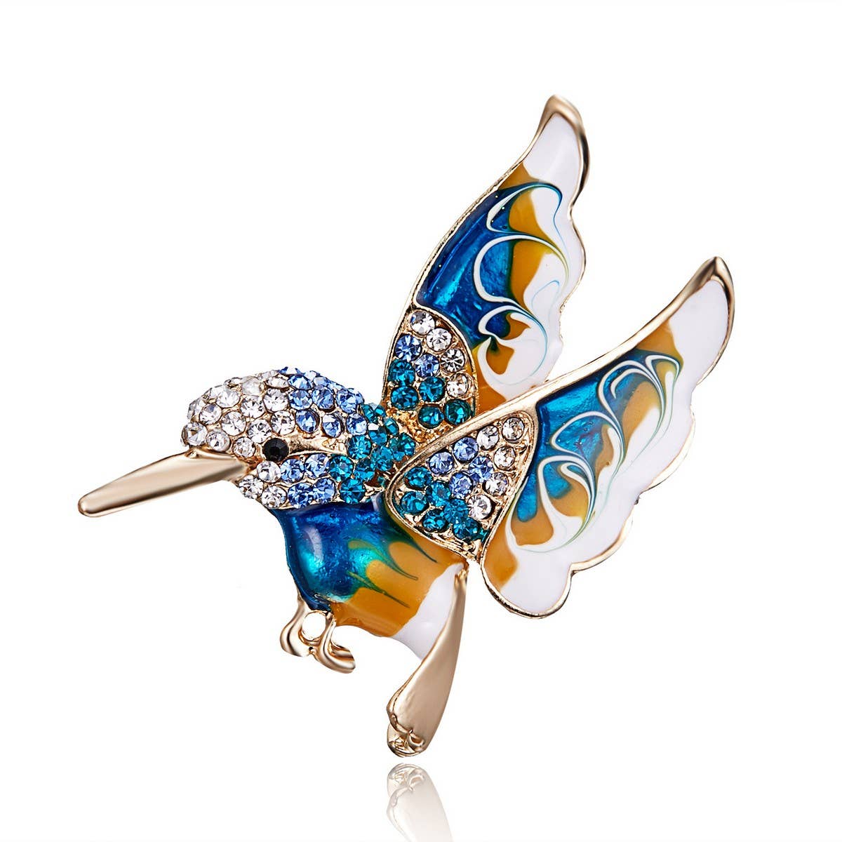 Cwaje2571_Hummingbird Water Drop Painting Oil Animal Brooch