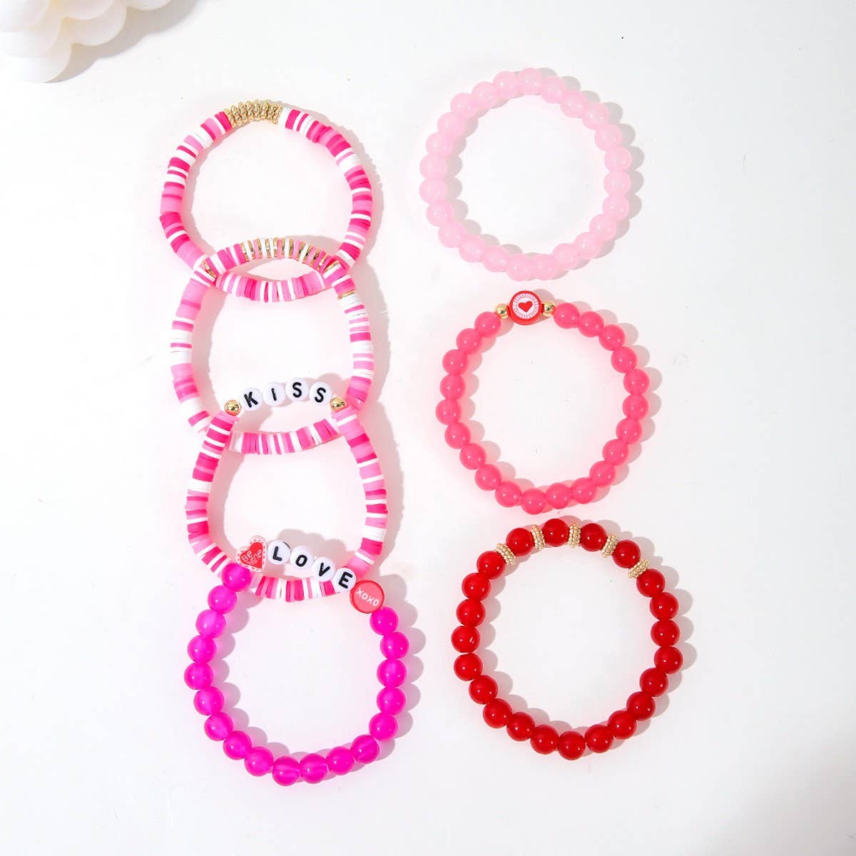 SWEET AND CUTE PINK HEART CLAY BRACELET SET_CWMM3518