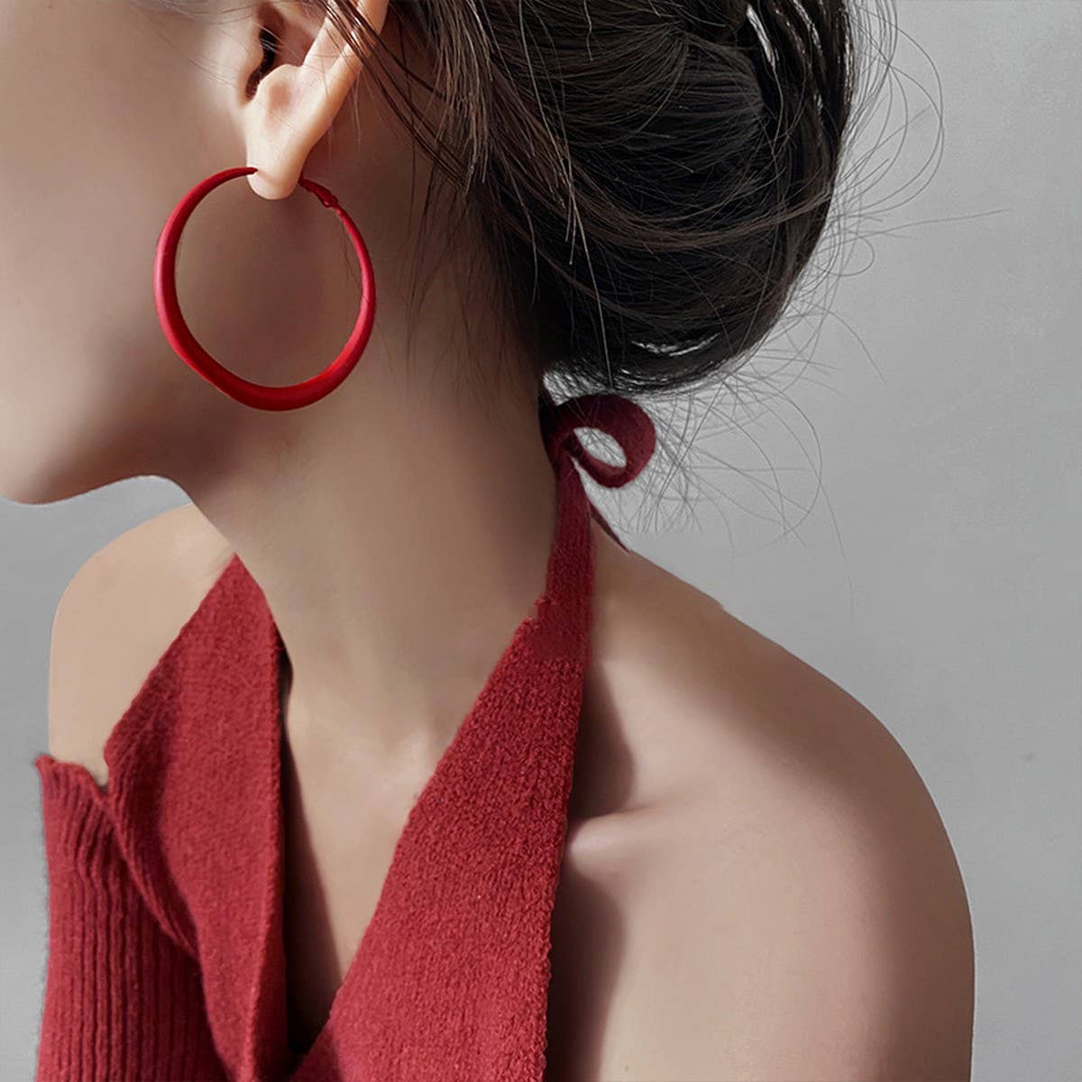 RED GEOMETRIC EARRINGS MINIMALIST EARRINGS_CWAJE2066