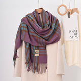 TASSEL PLAID WARM STUDENT SHAWL NECK SCARF_CWASC0409