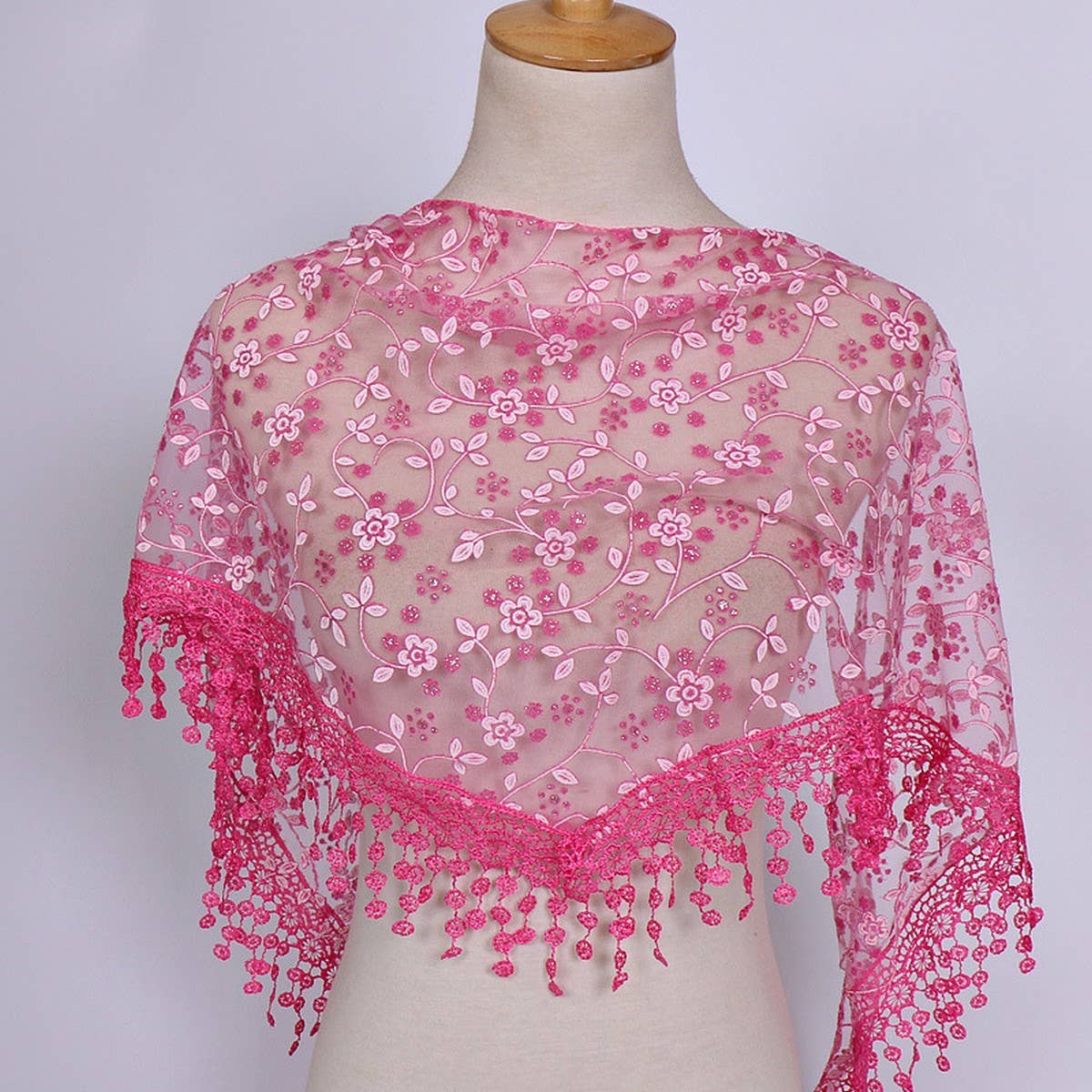 SPRING AND AUTUMN FLORAL HOLLOW LACE TRIANGLE VEIL_CWMM1984