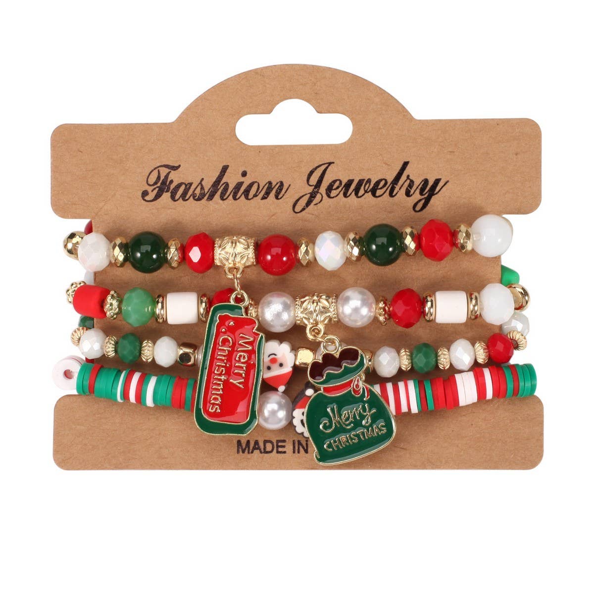 Cwmm10448_Christmas Charm Beaded Bracelet Snowman Tree Gift