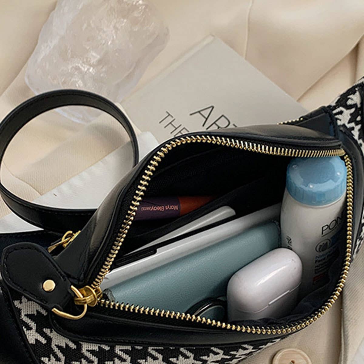 Houndstooth Fanny Belt Bag,Crossbody Bag_Cwab0915