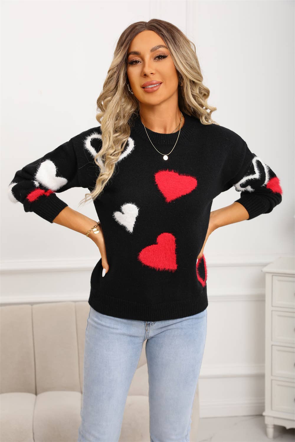 Valentines Day Little Hearts Jacquard Sweater