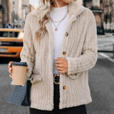 Solid Color Fashion Pit Strip Thickened Cardigan