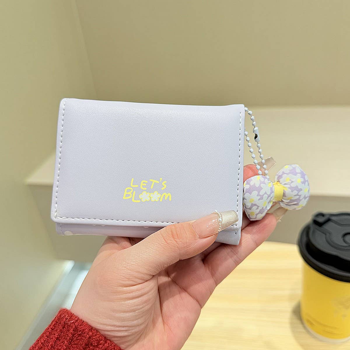 Cute Bow Pendant Floral Mini Trifold Wallet_Cwab06217