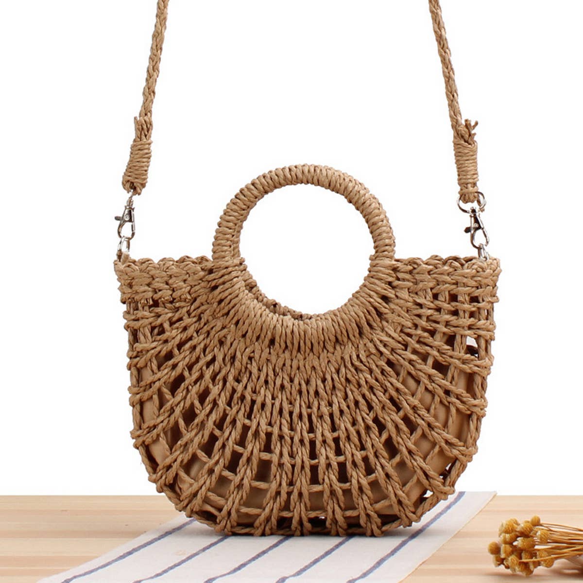 SEMI CIRCLE HOLLOW STRAW BAG_CWAB2098