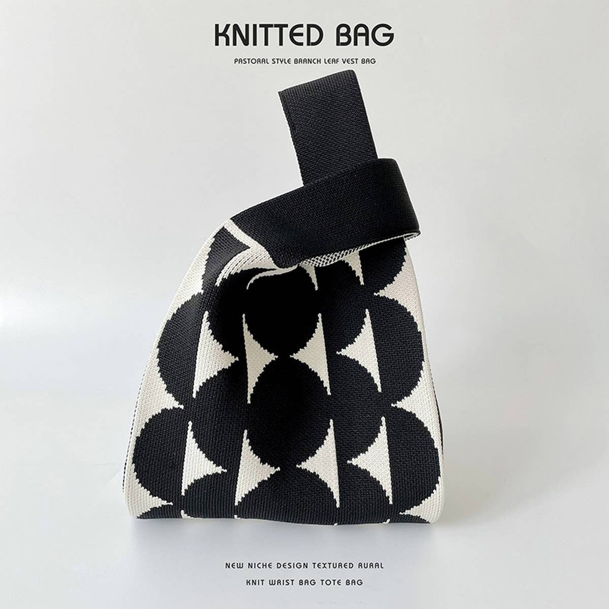BLACK AND WHITE STRIPED STITCH HANDBAG_CWAB2393