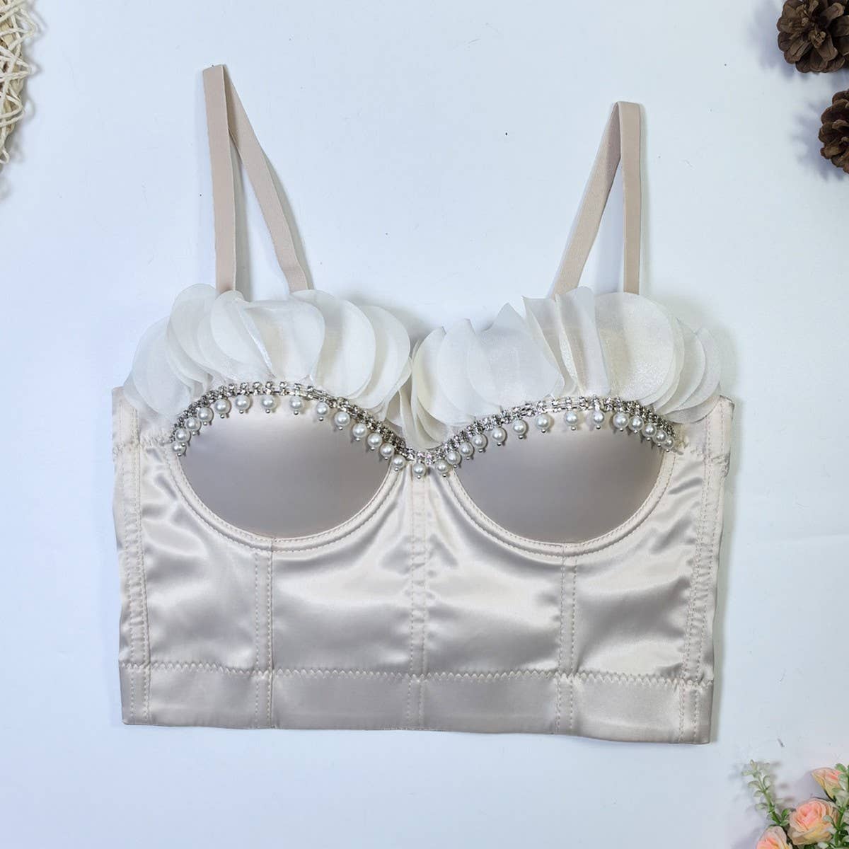 PATCHWORK LACE PEARL HERRINGBONE CORSET_CWMM4181