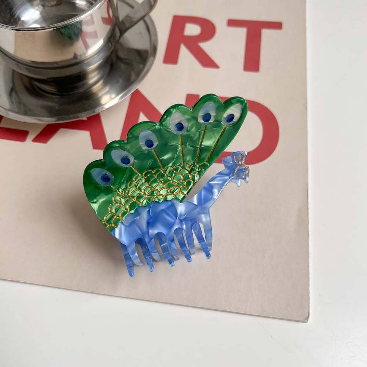 Bird Hair Claw Cetate Swan Peacock & Swallow Clip_Cwaha5763