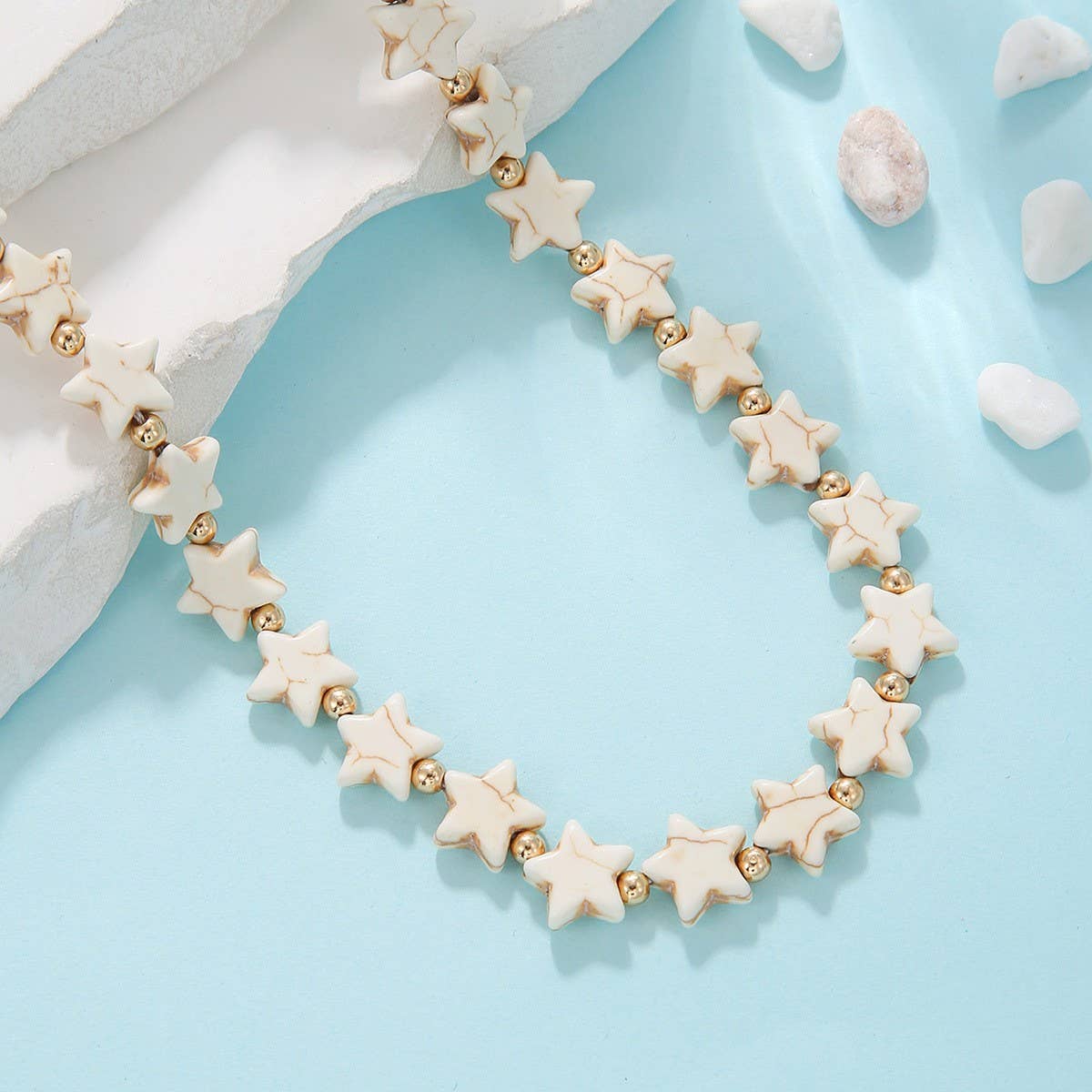 NEW FASHION BEIGE STAR BEADED NECKLACE_CWAJE1570
