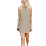 Solid Color Halter And Lace-Up A-Line Dress