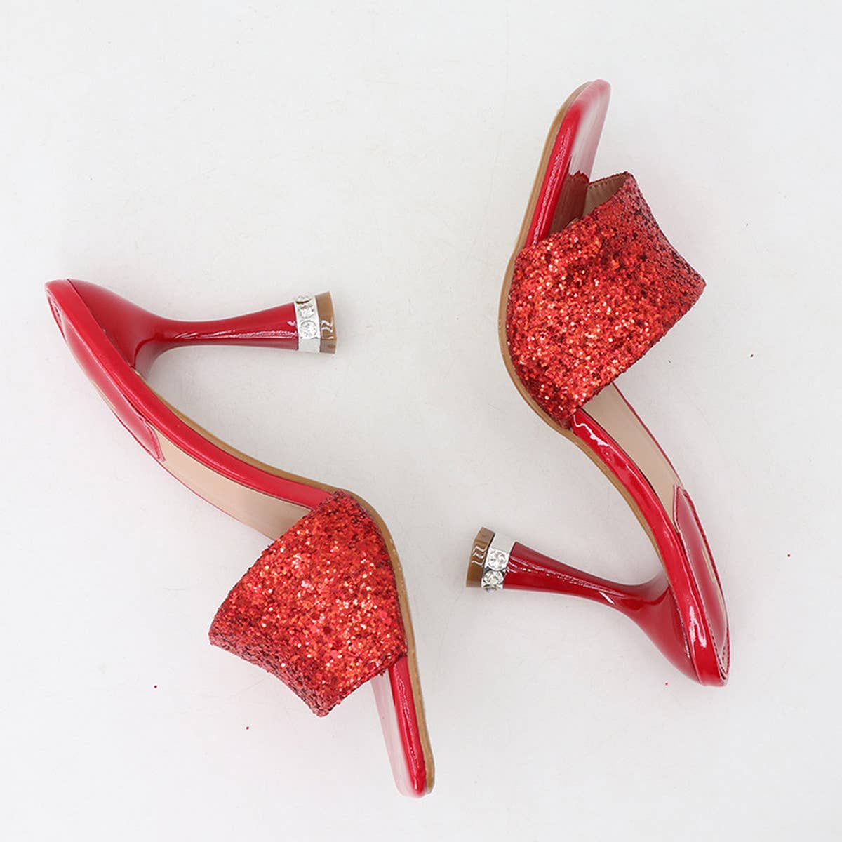 Women Thin Strap Sequined Stiletto Sandals