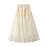 THREE DIMENSIONAL FLOWER MESH SKIRT A LINE SKIRT_CWBMS0288