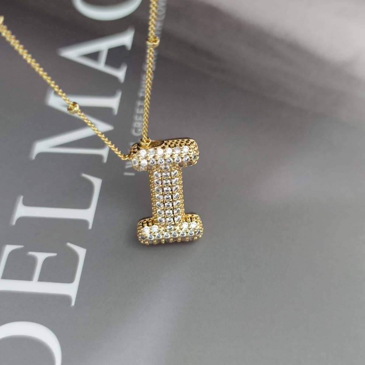 COPPER ZIRCONIA 26 LETTERS PENDANT NECKLACE_CWMM5869