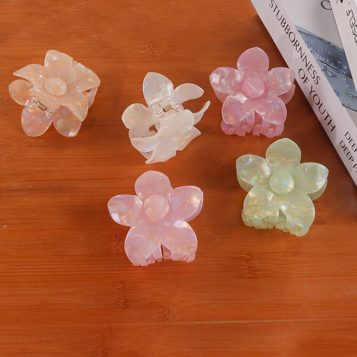 Cwaha1614_Simple Solid Color Flowers Hair Claw Clip